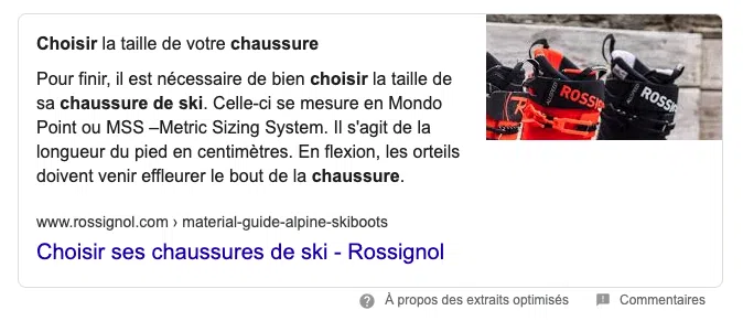 Exemple de Featured Snippets